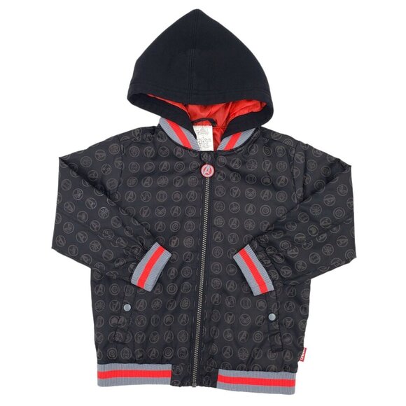 Marvel x Disney Avengers Graphic Varsity Jacket Hood Black Red Boys Size 4 - Picture 2 of 12